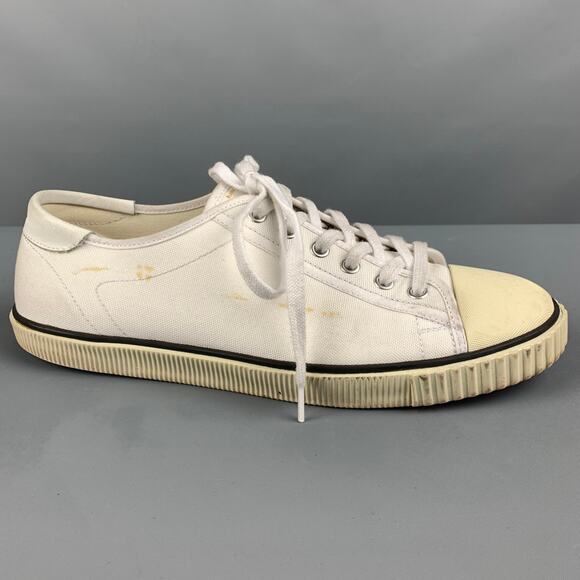 CELINE Size 8 White Black Canvas Sneakers - Picture 2 of 9